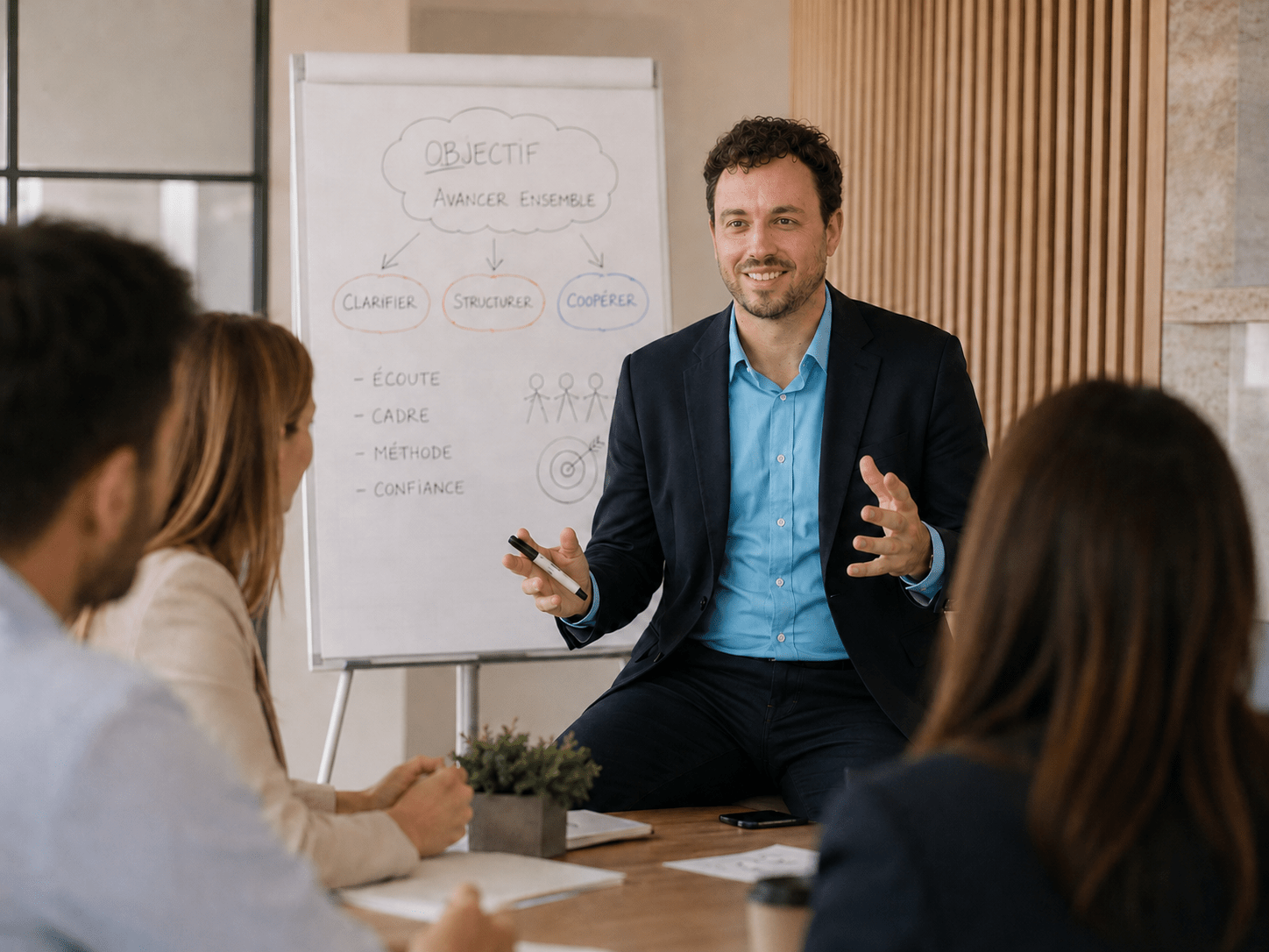 Facilitateur à Nice accompagnant un échange de groupe dans un cadre structuré