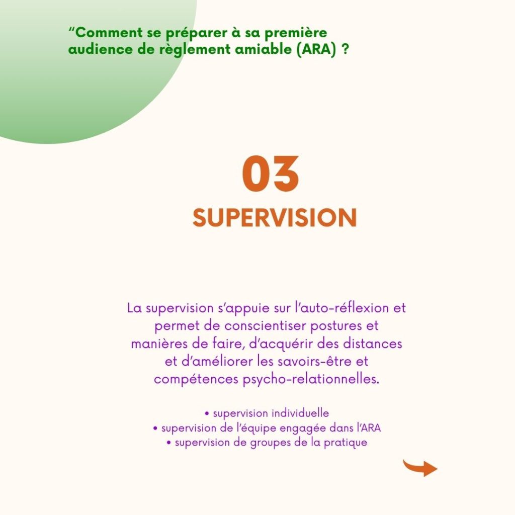 Supervision des professionnels préparant une audience de règlement amiable